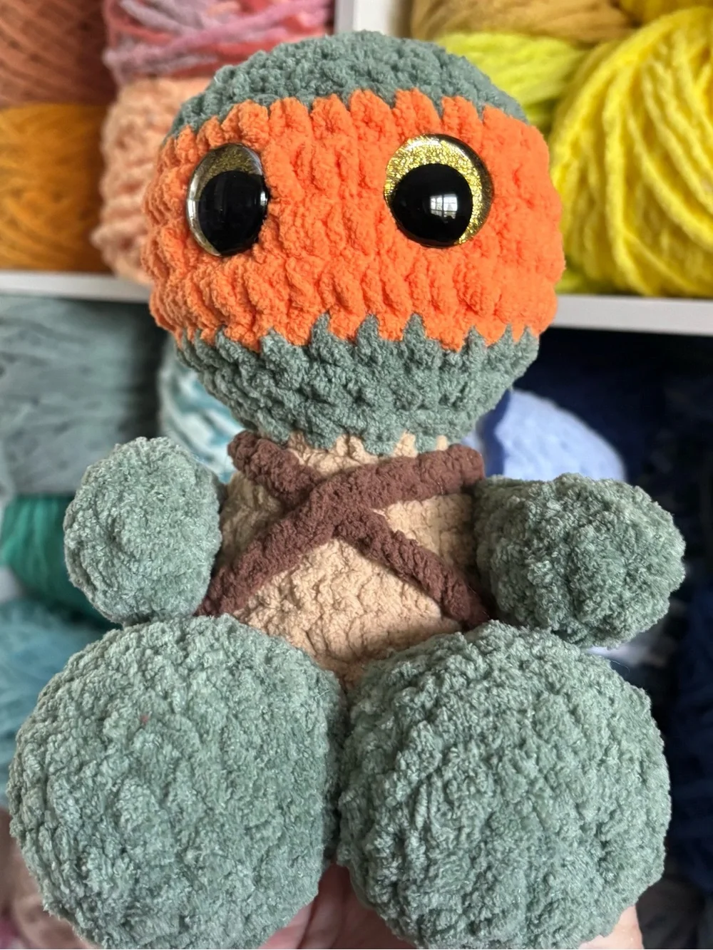 Crochet sitting Teenage Mutant Ninja Turtles plush